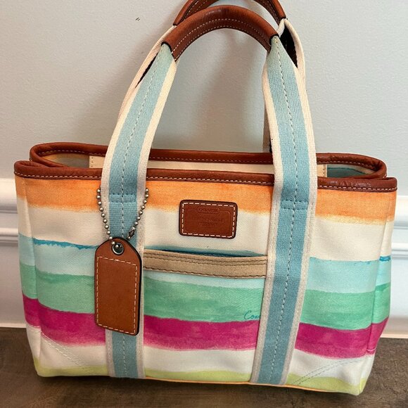 Coach Hampton Watercolor Pastel Stripe Small Tote - Picture 1 of 8